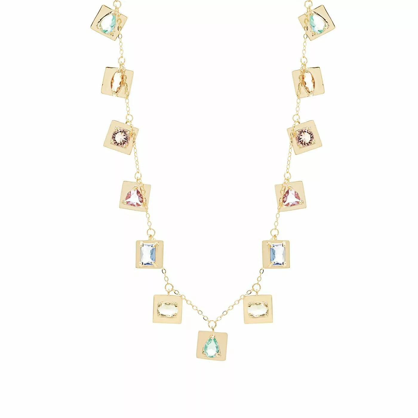 NECKLACE SQUARE COLOR CRYSTAL CHARMS