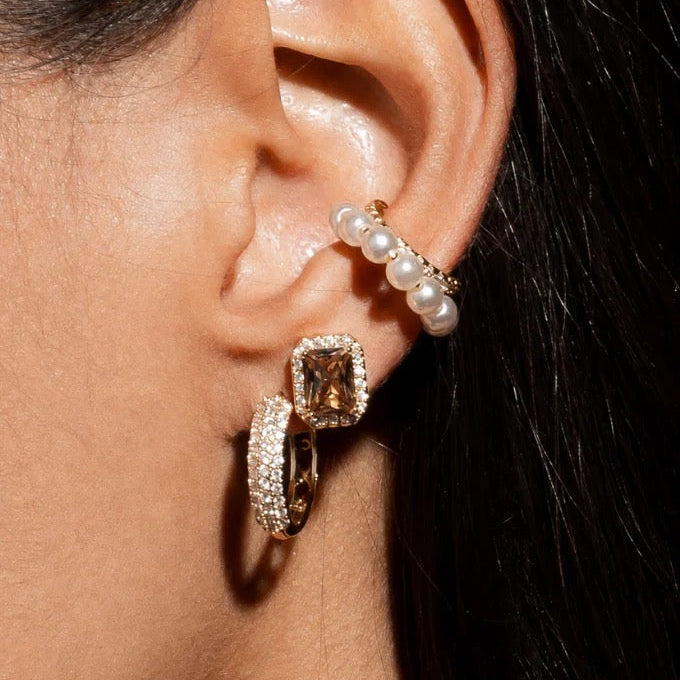 EARRING RECTANGLE BROWN TOPAZ COLOR CRYSTAL