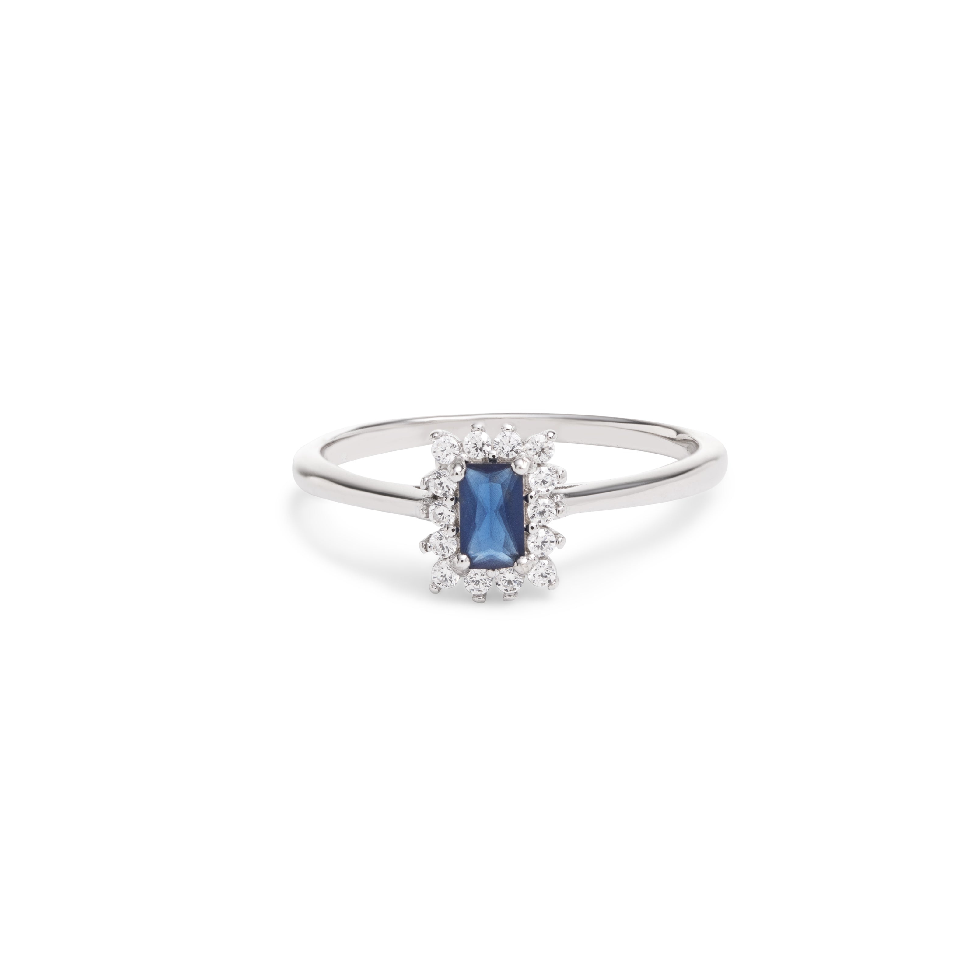 RING SOLITAIRE RECTANGLE SAPPHIRE BLUE CRYSTAL