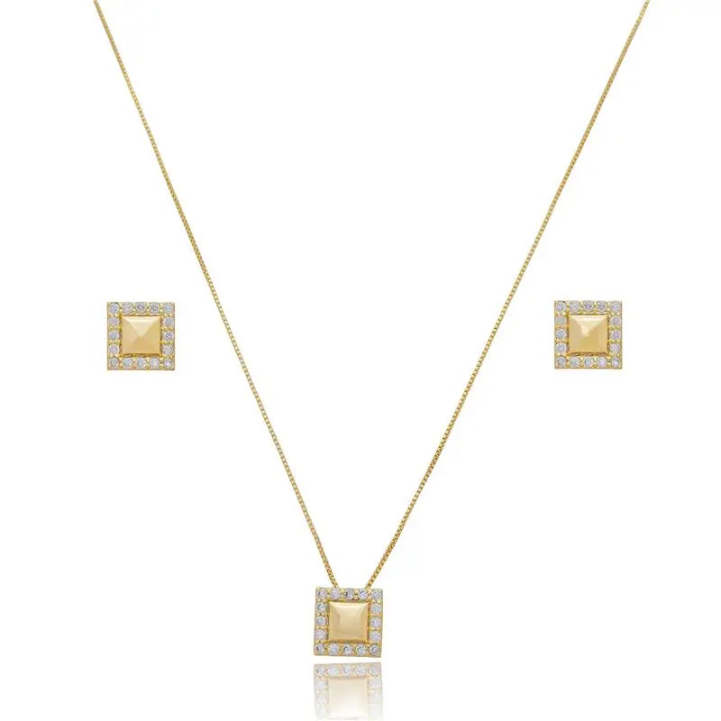 NECKLACE+EARRINGS SET SQUARE STUDDED CUBIC ZIRCONIA