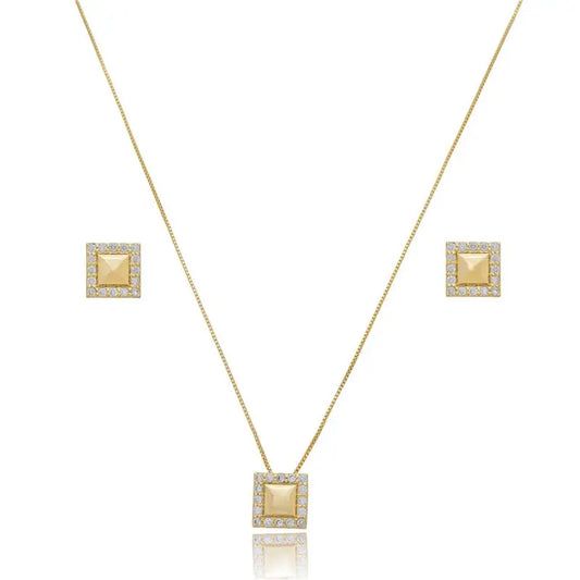 NECKLACE+EARRINGS SET SQUARE STUDDED CUBIC ZIRCONIA