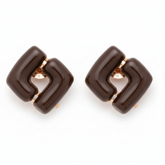 EARRING SQUARE RESIN CHOCOLATE BROWN