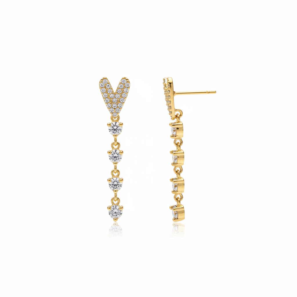 EARRING HEART STUD WITH CZ LINE