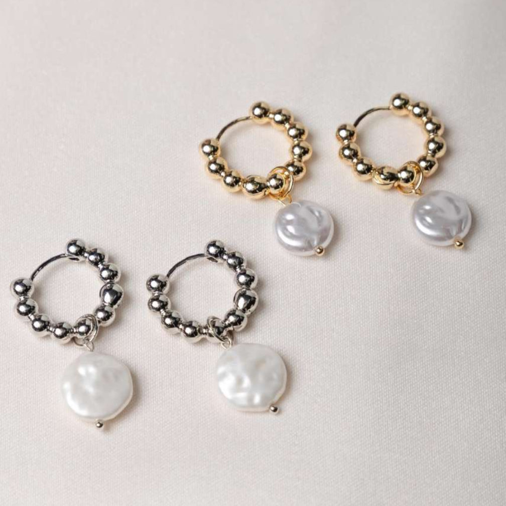 EARRING HOOPS SPHERE FLAT PEARL