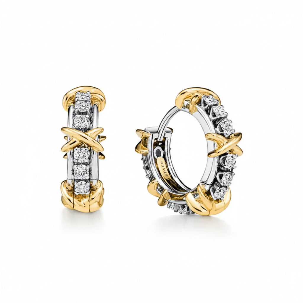 EARRING HOOPS TRIO X DUO PLATED CUBIC ZIRCONIA