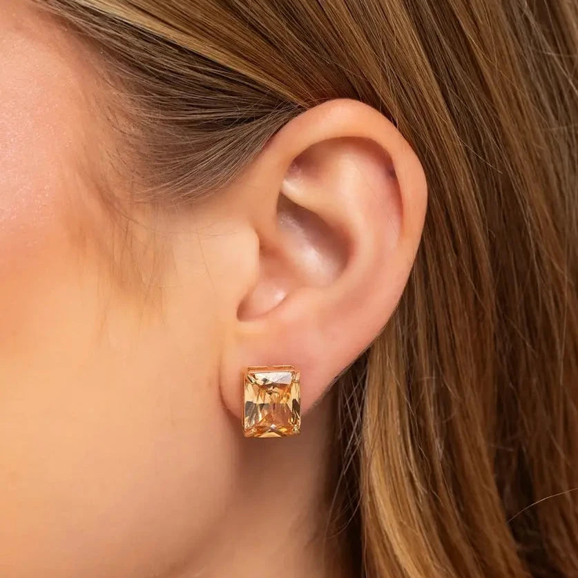 EARRING STUDS DELUXE RECTANGLE CRYSTAL