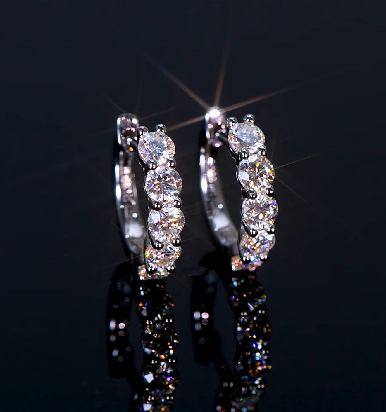 EARRING HOOPS 5 MOISSANITES 3.5MM EACH