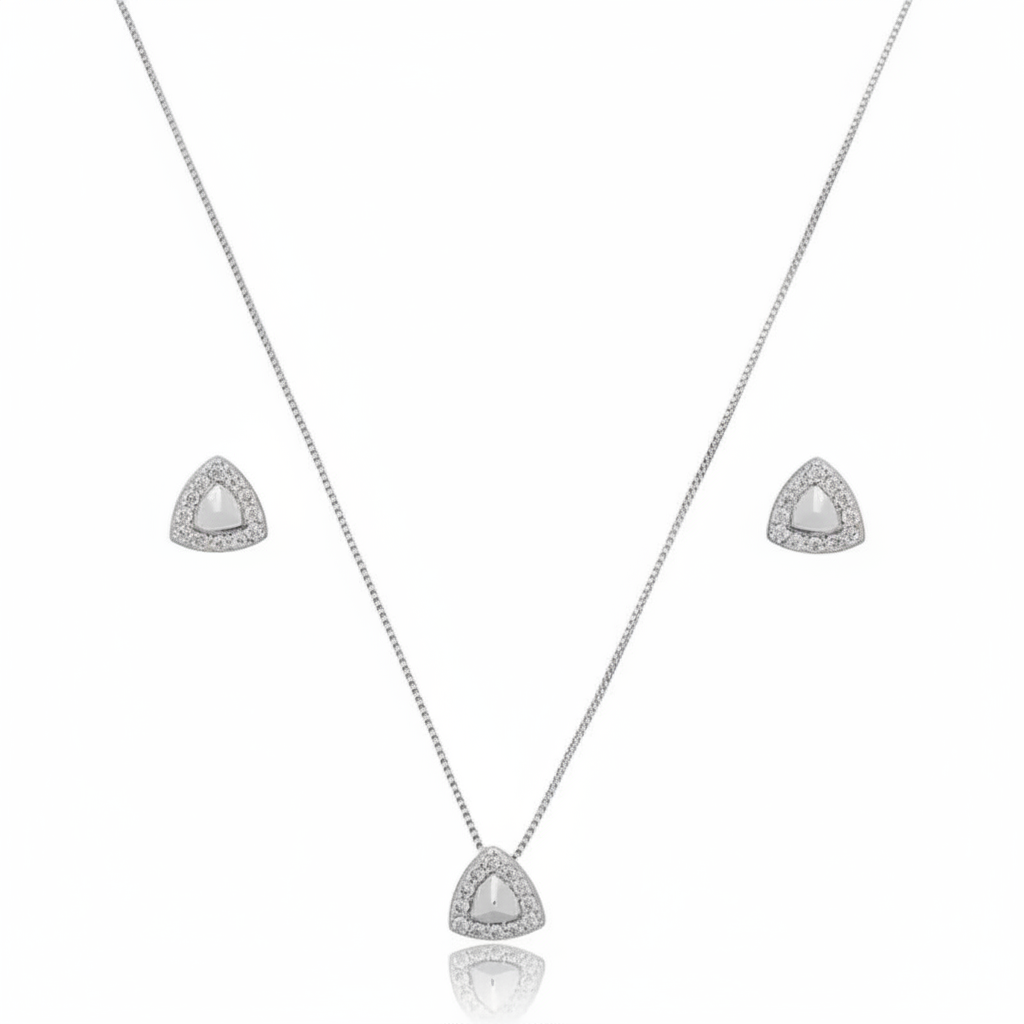 NECKLACE+EARRINGS SET TRIANGLE STUDDED CUBIC ZIRCONIA