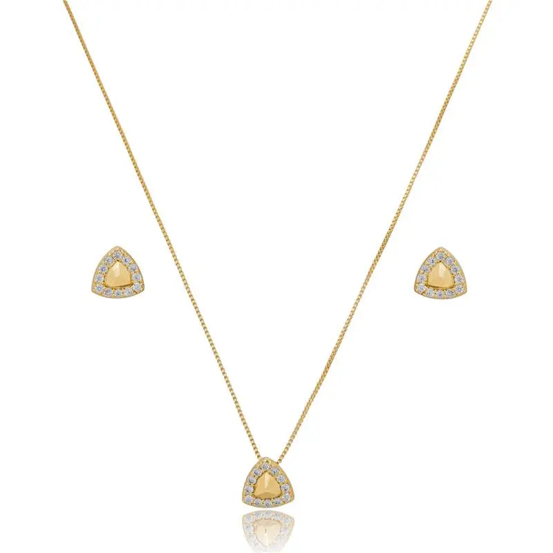 NECKLACE+EARRINGS SET TRIANGLE STUDDED CUBIC ZIRCONIA
