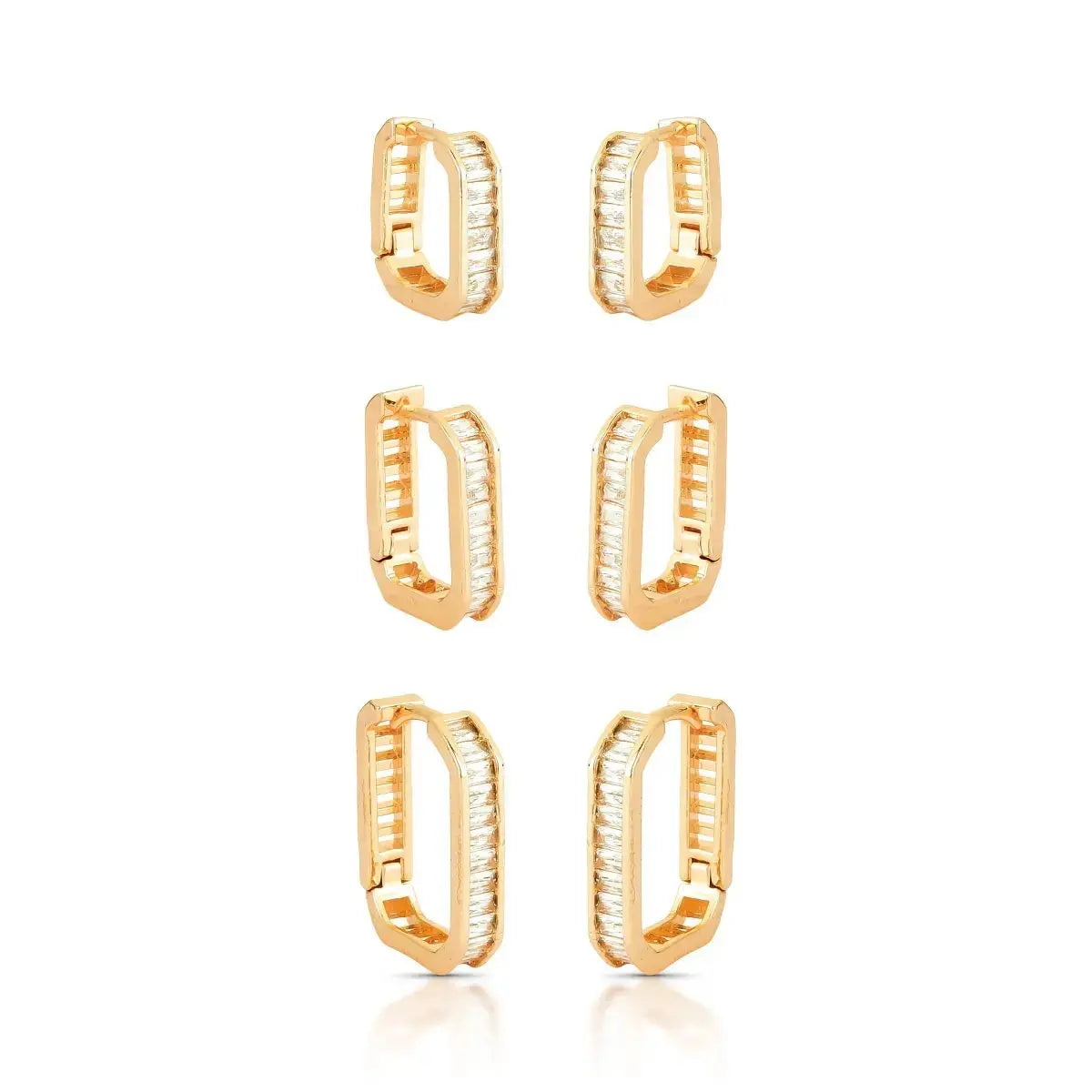 EARRING SAUARE HOOPS TRIO CRYSTALS