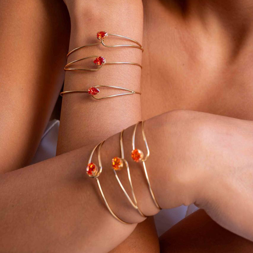 BRACELET WIRE BANGLE ORANGE APEROL CUBIC ZIRCONIA
