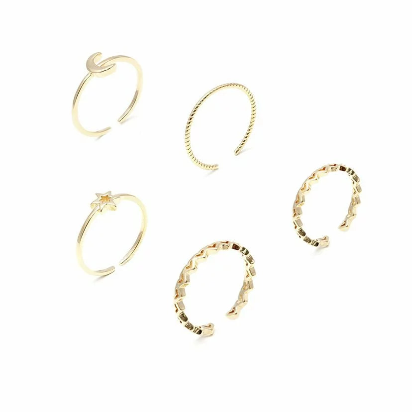 RINGS SET OF 5 MOON STAR