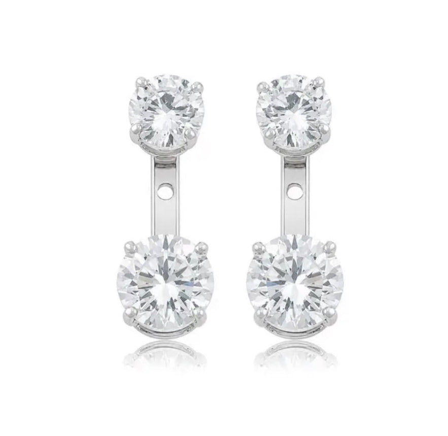 EARRINGS EAR JACKET CUBIC ZIRCONIA 8MM+10MM