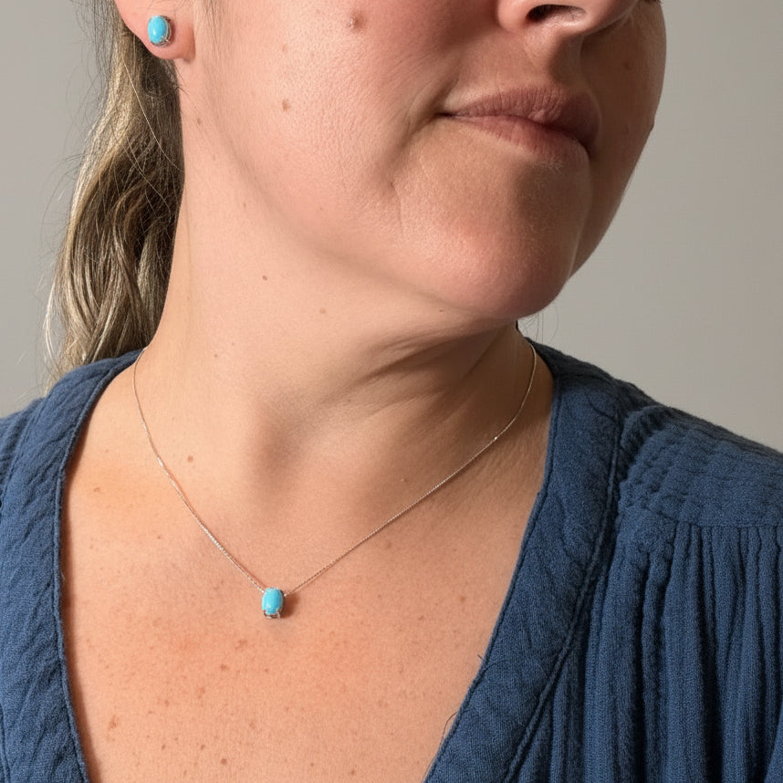 EARRINGS+NECKLACE JEWELRY SET OVAL TURQUOISE BLUE
