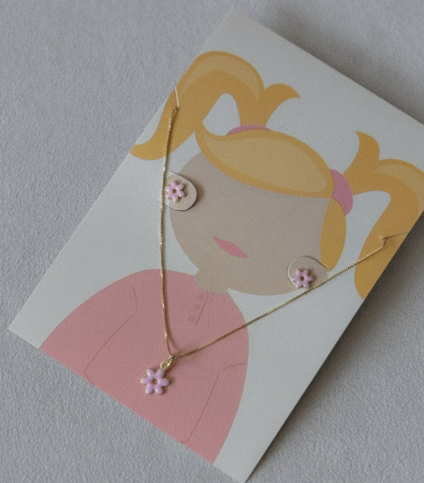 NECKLACE+EARRINGS ENAMEL FLOWER FOR KIDS