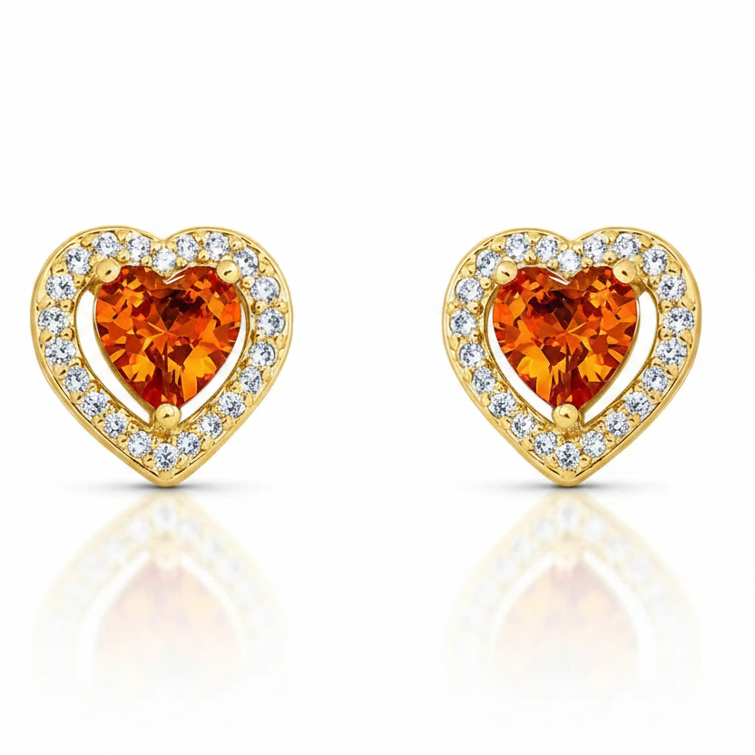 EARRING STUDS HEART ORANGE APEROL CUBIC ZIRCONIA