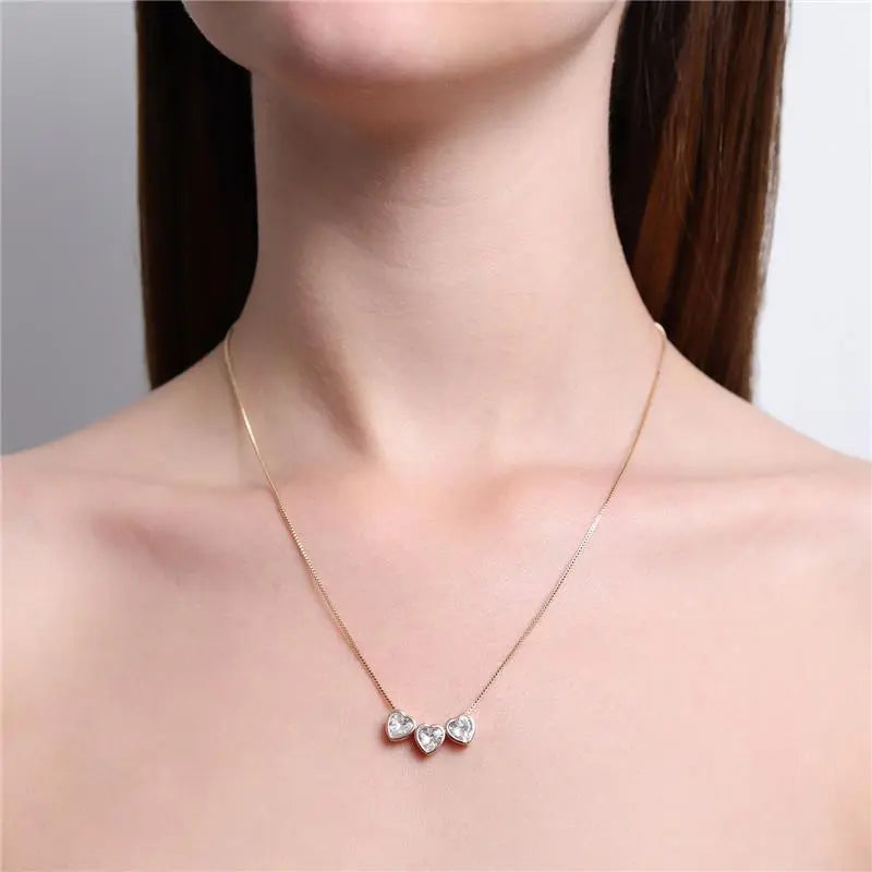 NECKLACE 3 HEART CUBIC ZIRCONIA