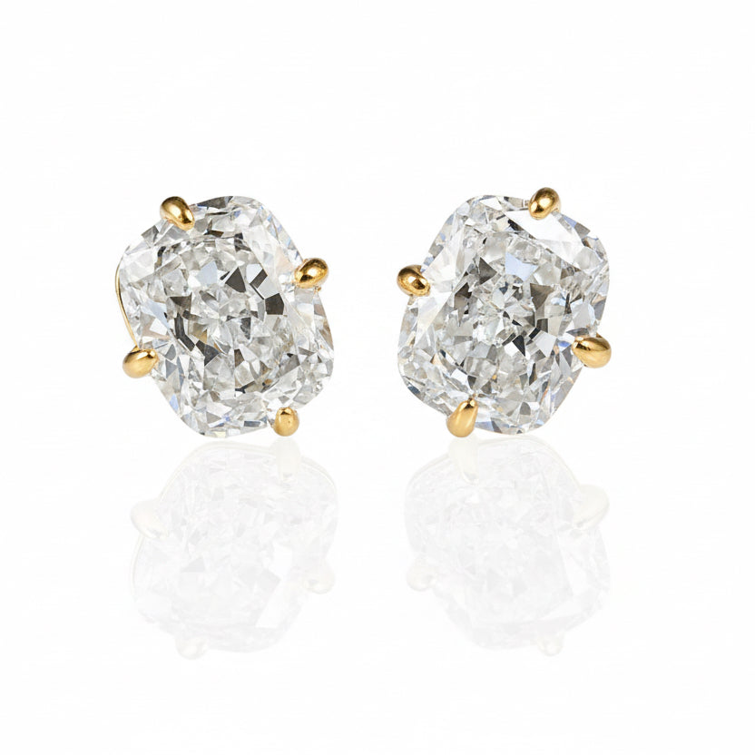 EARRING STUDS ICE CUT 7x9mm CUSHION CUBIC ZIRCONIA