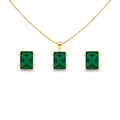 NECKLACE+EARRINGS JEWELRY SET GREEN EMERALD CRYSTAL RECTANGLE 8x6mm