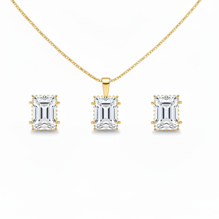 NECKLACE+EARRINGS JEWELRY SET CRYSTAL RECTANGLE 8x6mm