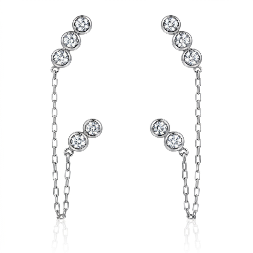 EARRING THREADERS WITH CUBIC ZIRCONIA