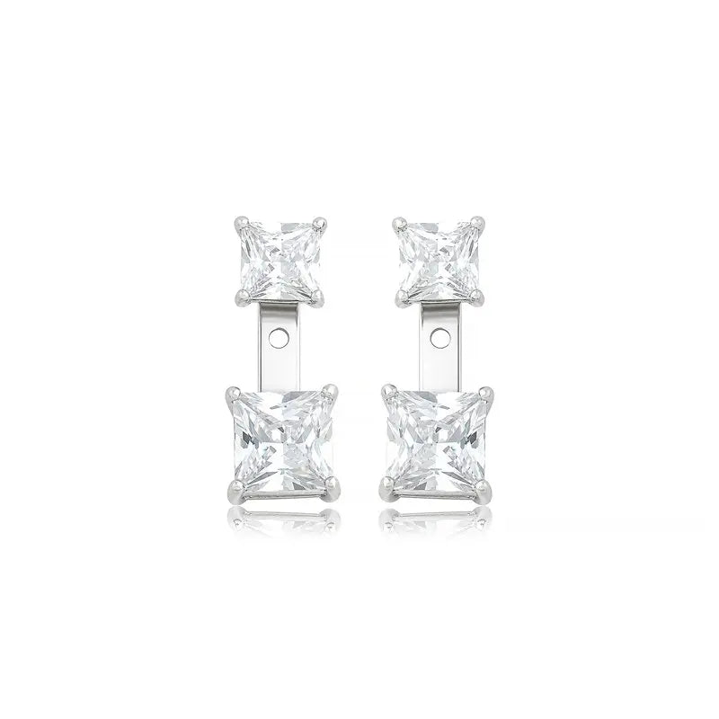 EARRING EAR-JACKET SQUARE PREMIUM CUBIC ZIRCONIA