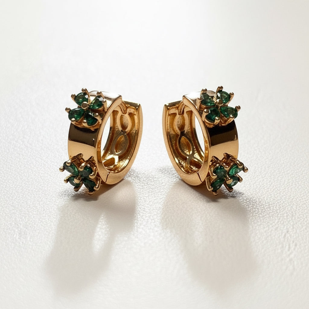 EARRING HOOPS EMERALD GREEN CLOVER CRYSTALS