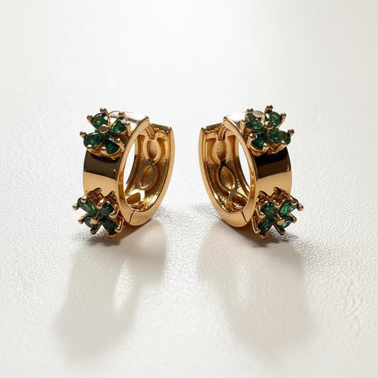 EARRING HOOPS EMERALD GREEN CLOVER CRYSTALS