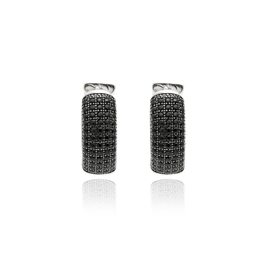 EARRING HOOPS STUDDED BLACK CUBIC ZIRCONIA