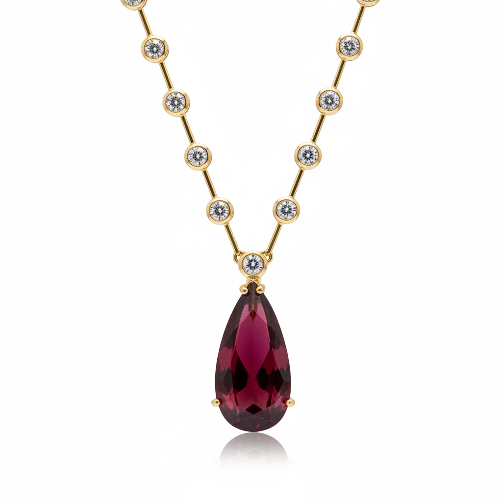 NECKLACE MODERN RIVIERA WITH RUBY RED TEARD DROP CRYSTAL