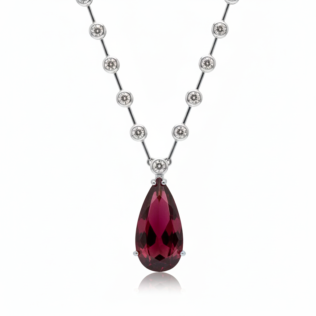 NECKLACE MODERN RIVIERA WITH RUBY RED TEARD DROP CRYSTAL