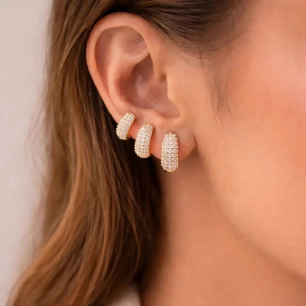 EARRING HOOPS TRIO CUBIC ZIRCONIA