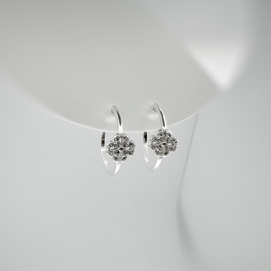 EARRING HOOP 4 LEAF CLOVER SILVER