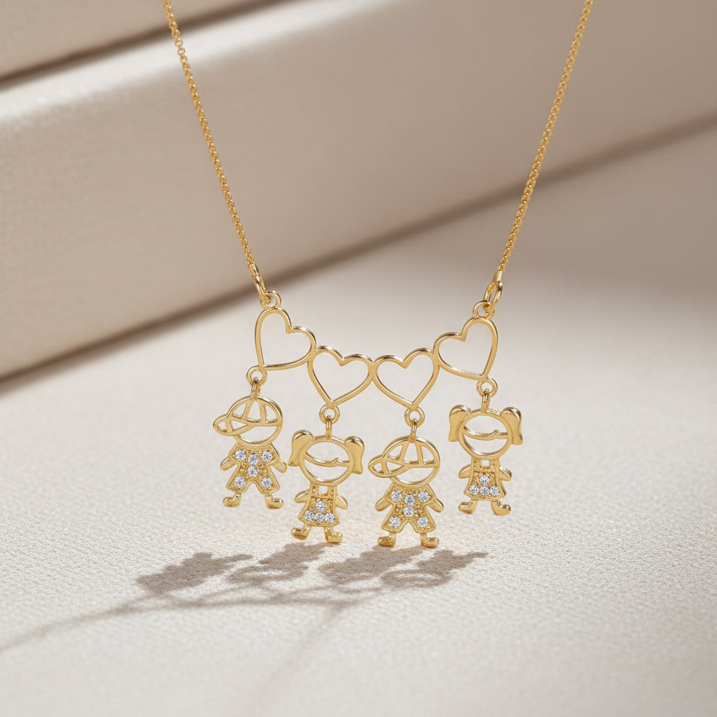 NECKLACE FAMILY LOVE 4 CHILDREN W/ CRYSTALS