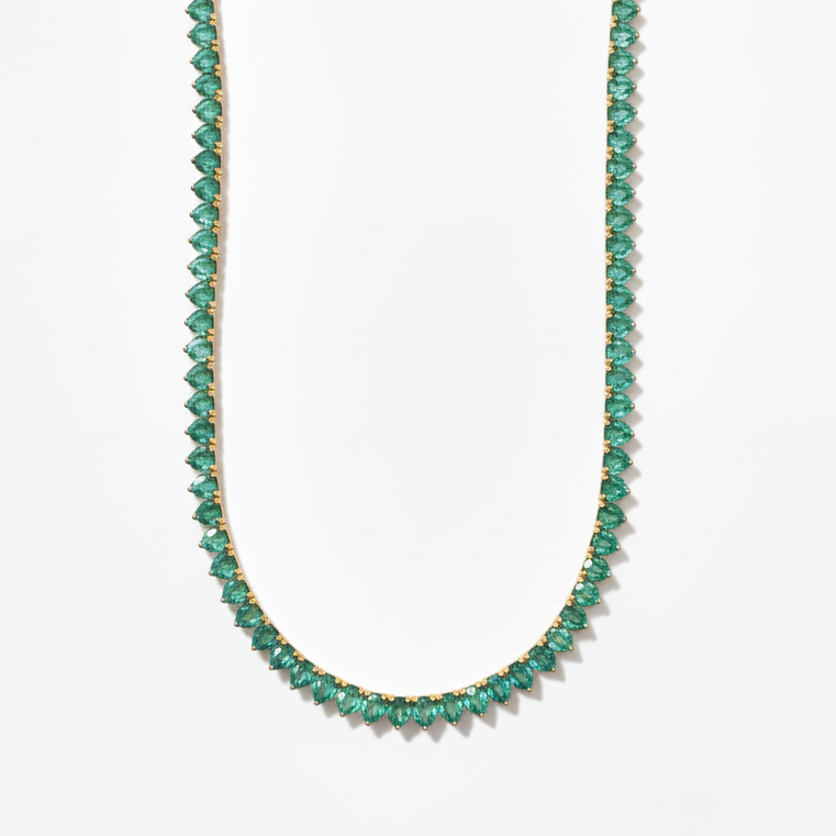 NECKLACE RIVIERA TURMALINE GREEN 3MM CUBIC ZIRCONIA