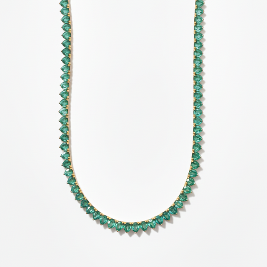 NECKLACE RIVIERA TURMALINE GREEN 3MM CUBIC ZIRCONIA