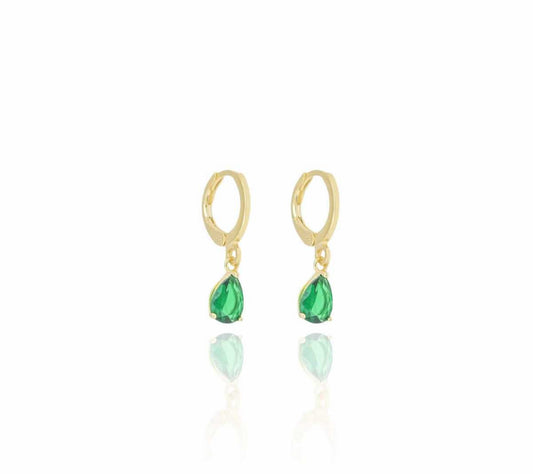 EARRING SMALL HOOP GREEN EMERALD TEARDROP