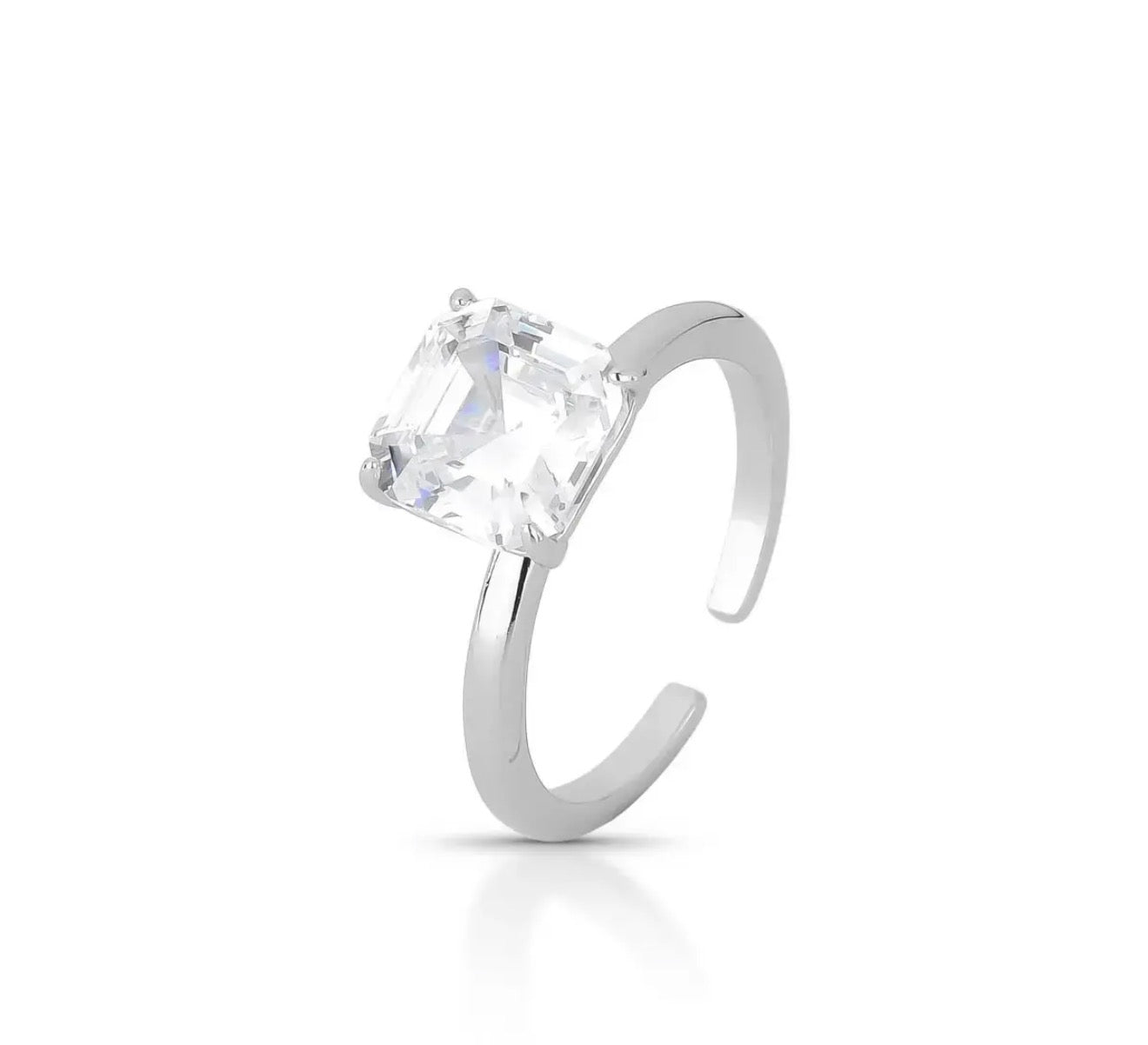 RING SOLITAIRE SQUARE CUBIC ZIRCONIA ADJUSTABLE