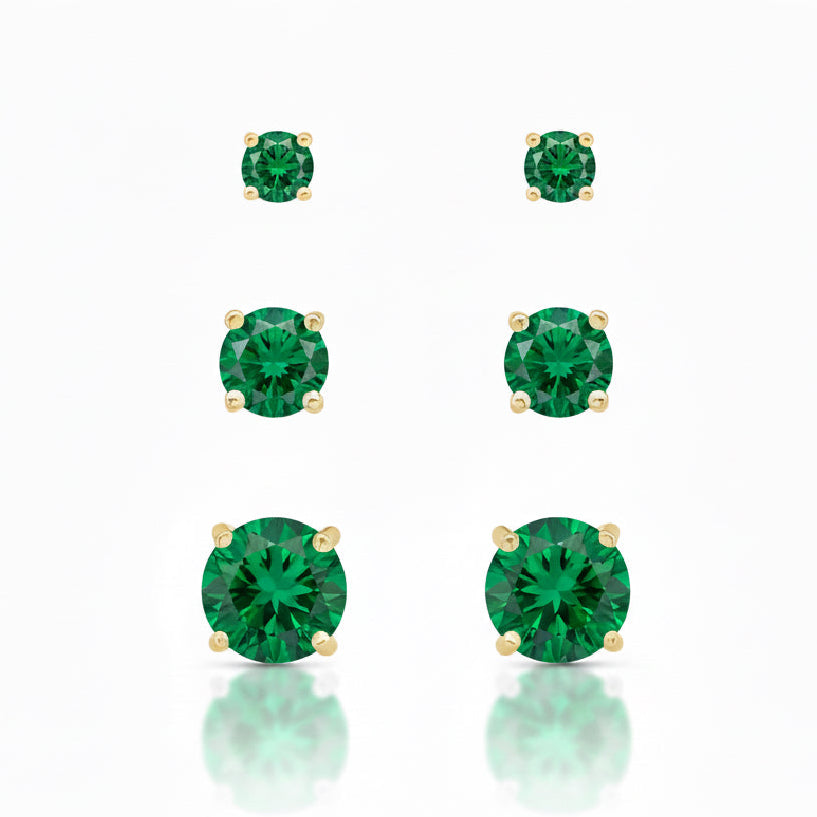 EARRINGS TRIO EMERALD GREEN STUDS