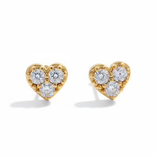 EARRING STUDS HEART 3 CUBIC ZIRCONIA