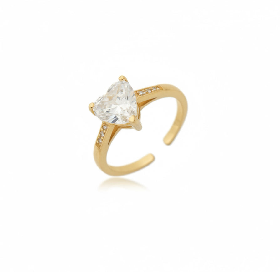RING HEART CUBIC ZIRCONIA SOLITARY ADJUSTABLE