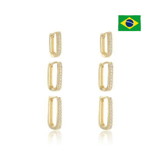 EARRING HOOPS SQUARE CRYSTALS