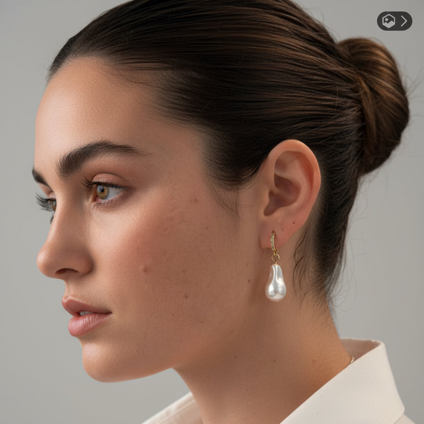 EARRING HOOPS BAROQUE PEARL COLOR CUBIZ ZIRCONIAS