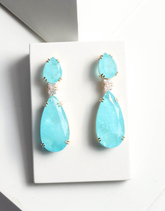 EARRING TEAR DROP FUSION BLUE TURMALINE