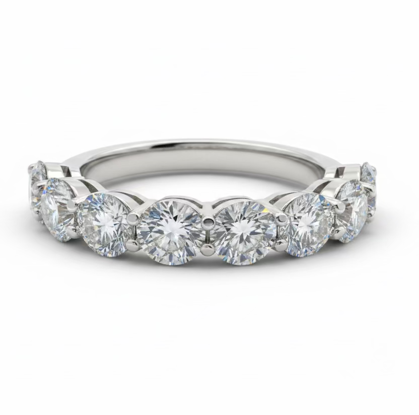 RING BAND 8 ROUND CUT MOISSANITE 0.5CT EACH = 4CT (color D, VVS1)