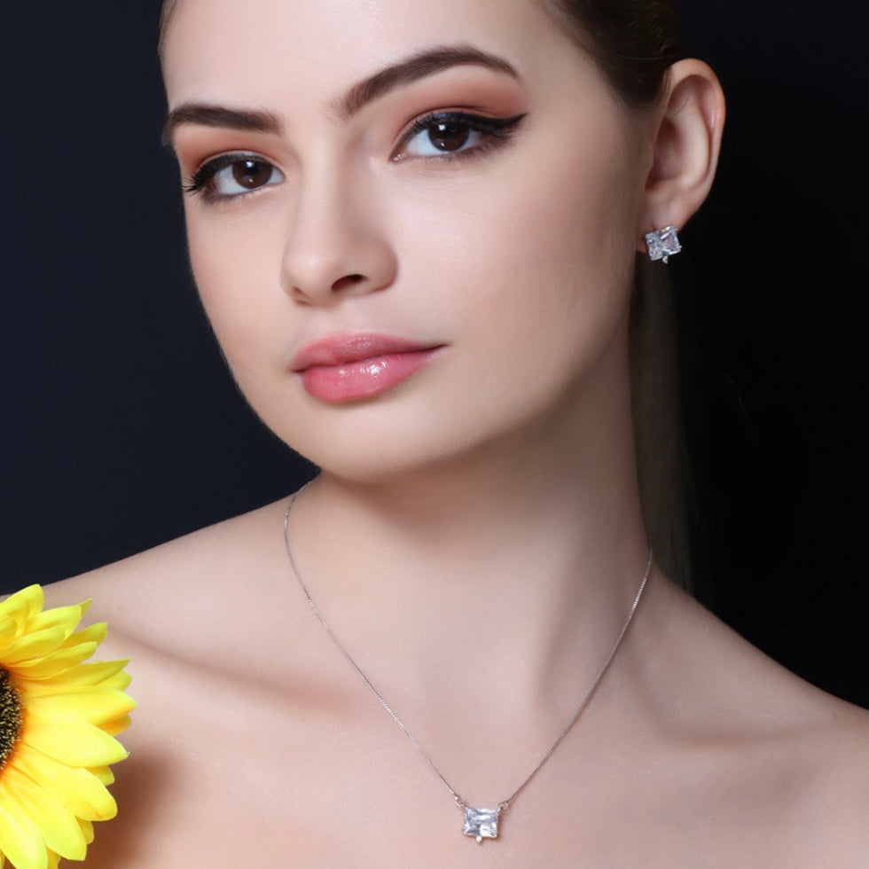 NECKLACE + EARRING RECTANGLE CUBIC ZIRCON