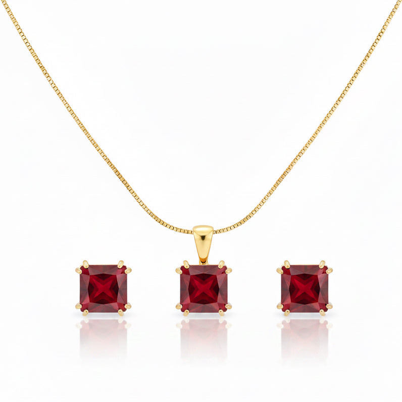 EARRINGS + NECKLACE JEWELRY SET FOG RED CRYSTAL
