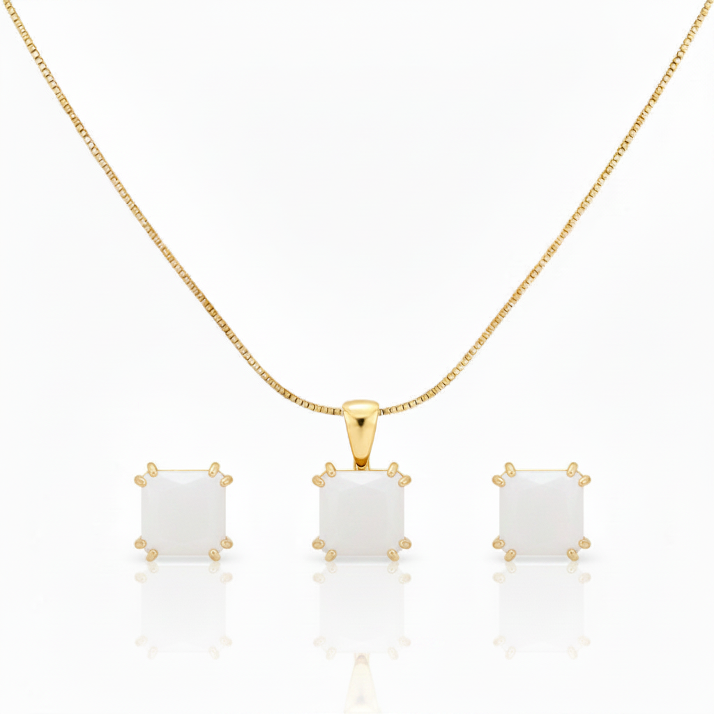 EARRINGS+NECKLACE JEWELRY SET MILKY WHITE CRYSTAL