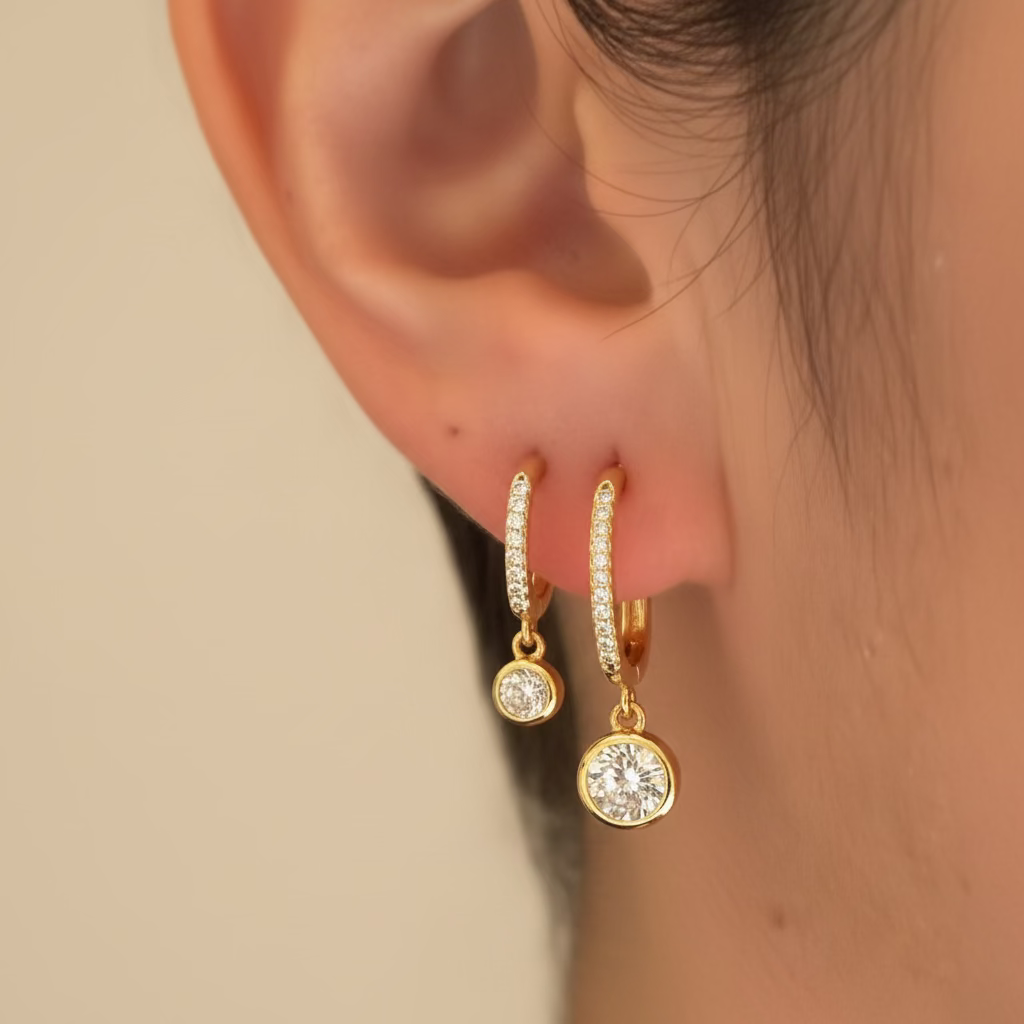 EARRING HOOPS SQUARE SHAPE WITH CUBIC ZIRCON