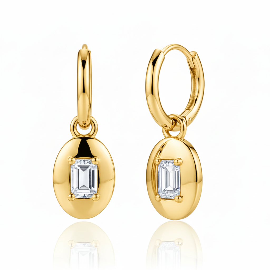 EARRING HOOPS WITH CUBIC ZIRCON ON MEDAL